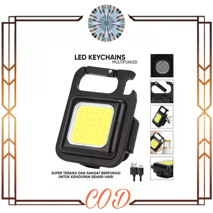 (COD) Lampu senter mini cob keychain//lampu led portable Gantungan Kunci Magnet Besi opener Botol Aluminium camping