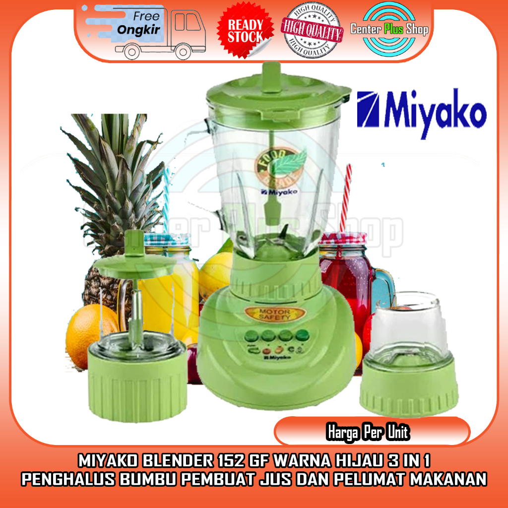 MIYAKO BLENDER 152 GF WARNA HIJAU 3 IN 1 PENGHALUS BUMBU PEMBUAT JUS DAN PELUMAT MAKANAN TAHAN LAMA 