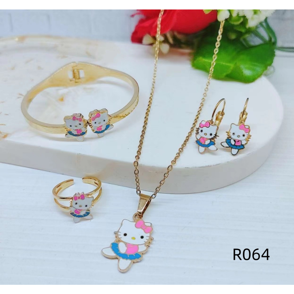 Titanium Set Anak Gelang Kalung Cincin Dan Anting R064/065/066