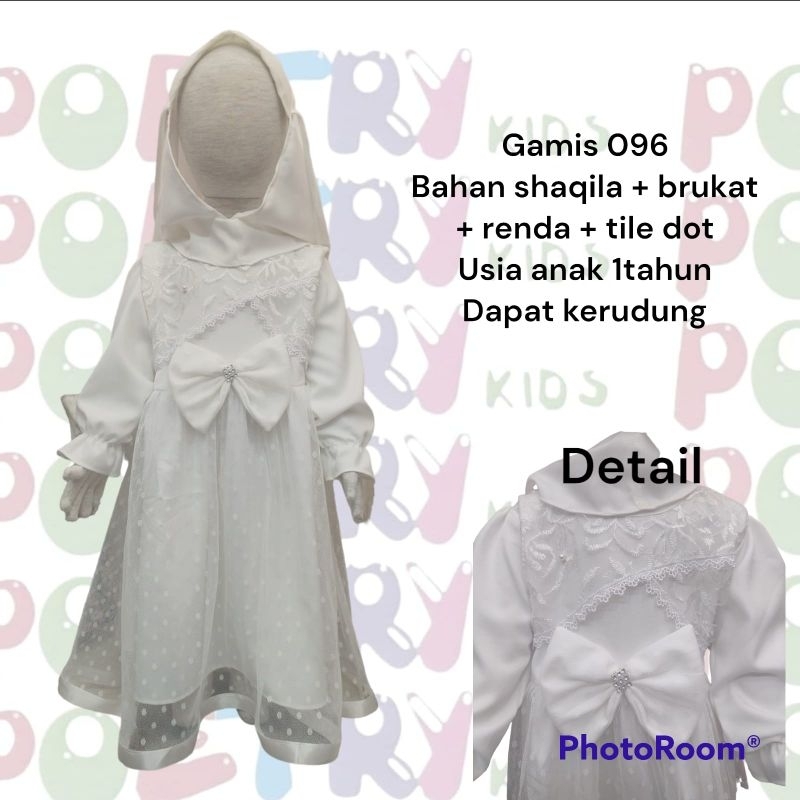 Gamis putih anak / Gamis anak / Gamis lucu anak / Gamis dapat krudung anak / Gamis 096