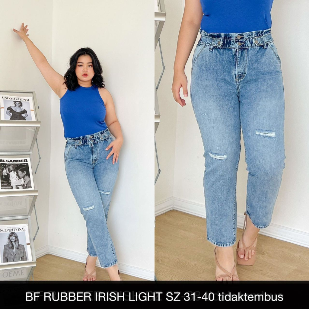 CELANA JEANS WANITA UKURAN NORMAL &amp; JUMBO BF RUBBER IRISH SERIES