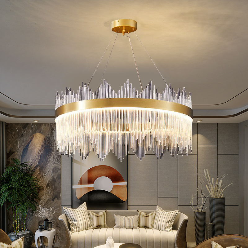 80cm Lampu Gantung Kristal Ruang Tamu Chandelier 3 warna Mewah Gaya Lampu Gantung Minimalis Hias Nordik Modern