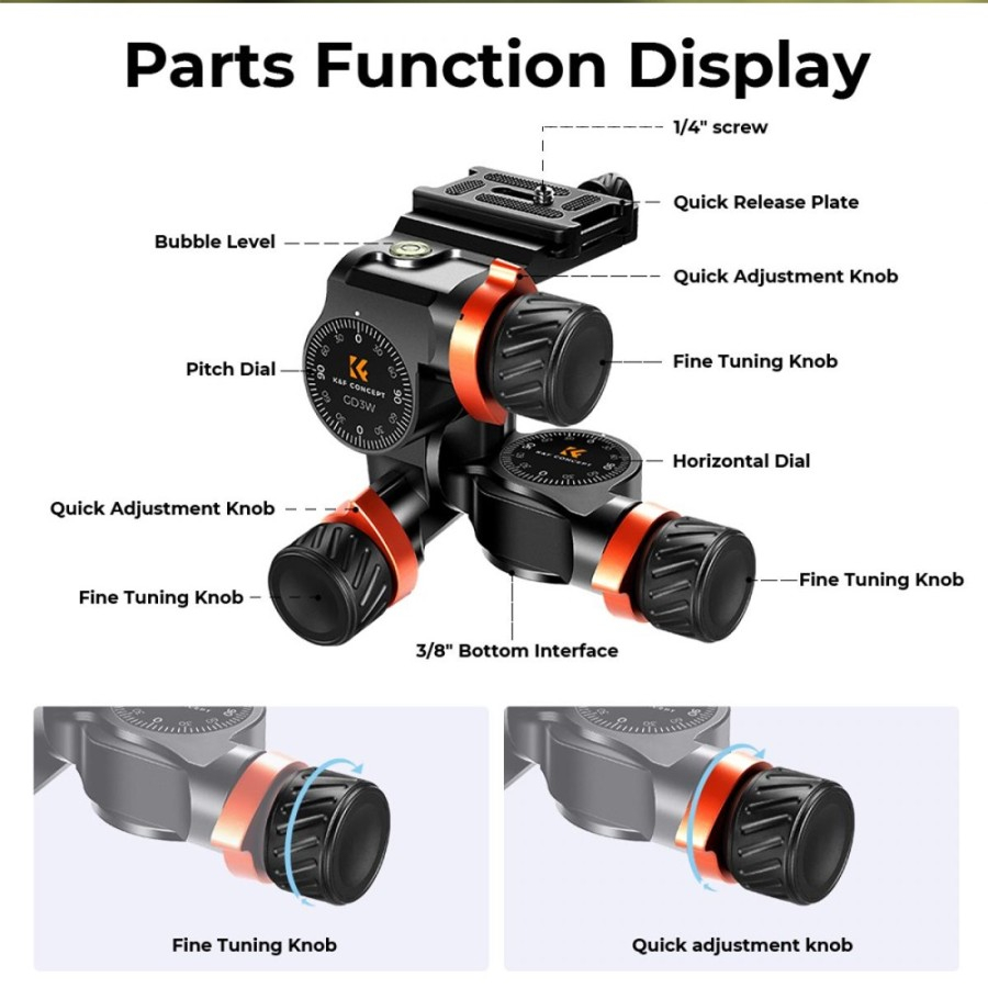 KNF Concept 3-Way Geared Tripod Head with High-Precision Fluid Head