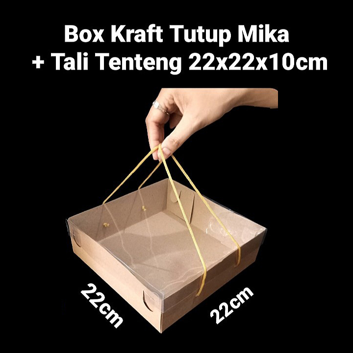 

5 pcs Box Kraft Tutup Mika Kardus Kemasan Kue Cake Dus Lapis Legit Hampers Packaging Ukuran 22x22x10 cm