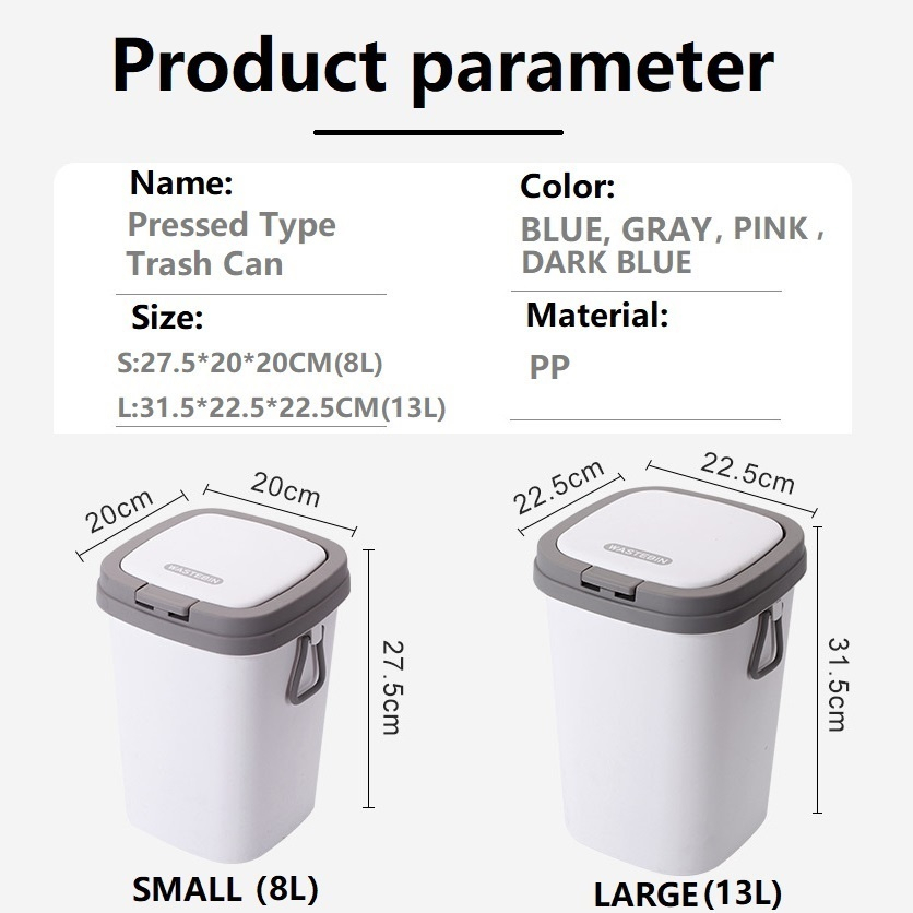2PCS Tempat Sampah Dengan Penutup Dapur dan Kamar Mandi Tempat Sampah Tipe Press Tempat Sampah Tebal Tebal