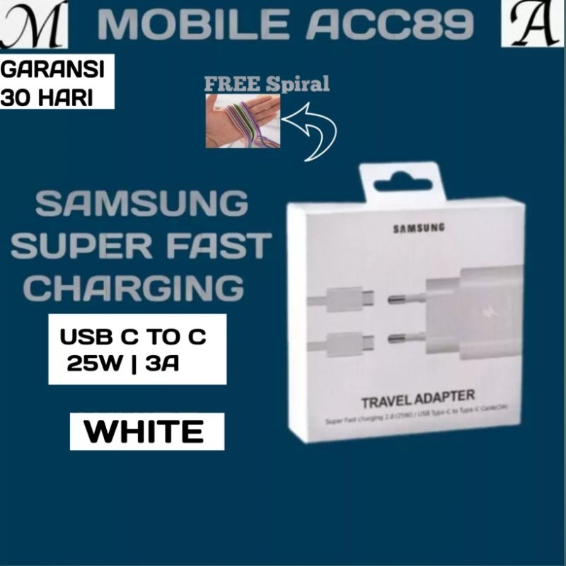 Adaptor Samsung Charger super fast charging Type C  25 Watt Adapter C To C Original Putih