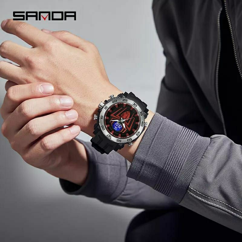 Jam Tangan Sanda Spider Dualtime Original Kuarsa Water Resistance 5 BAR Men Watch's Outdoor