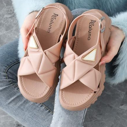 HYS Sandal Gunung Wanita 2201-11. Bahan Rubber Empuk Non-Slip Tali Belakang Perekat Cross Diamond