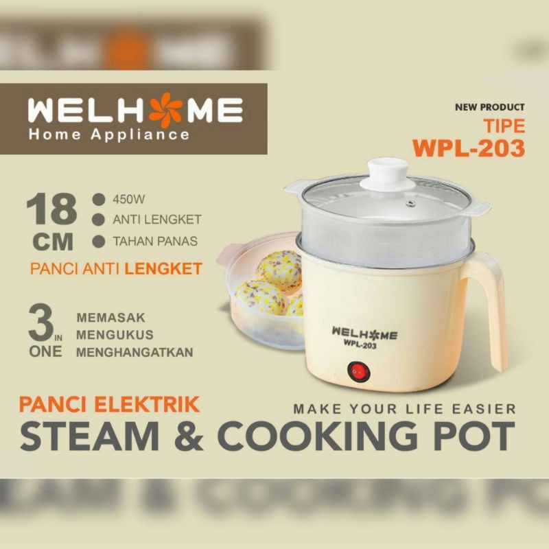 YUN Mall Panci Elektrik Welhome Panci Steam dan Cooking Pot Welhome WPL-203 WPL 203 WPL203 Panci Steam Welhome 18cm