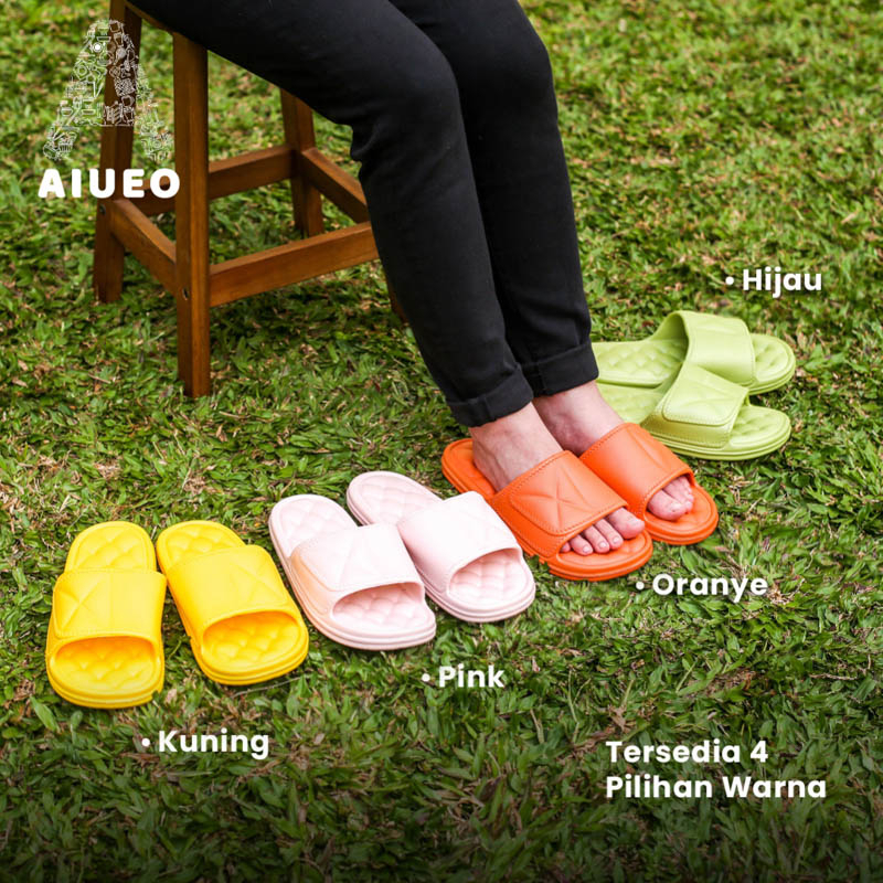 AIUEO Sandal Kamar Rumah Sendal Karet Kamar Mandi Empuk Anti Slip EVA 666 | Sendal Flip Flop Anti Slip Warna Kuning Pink