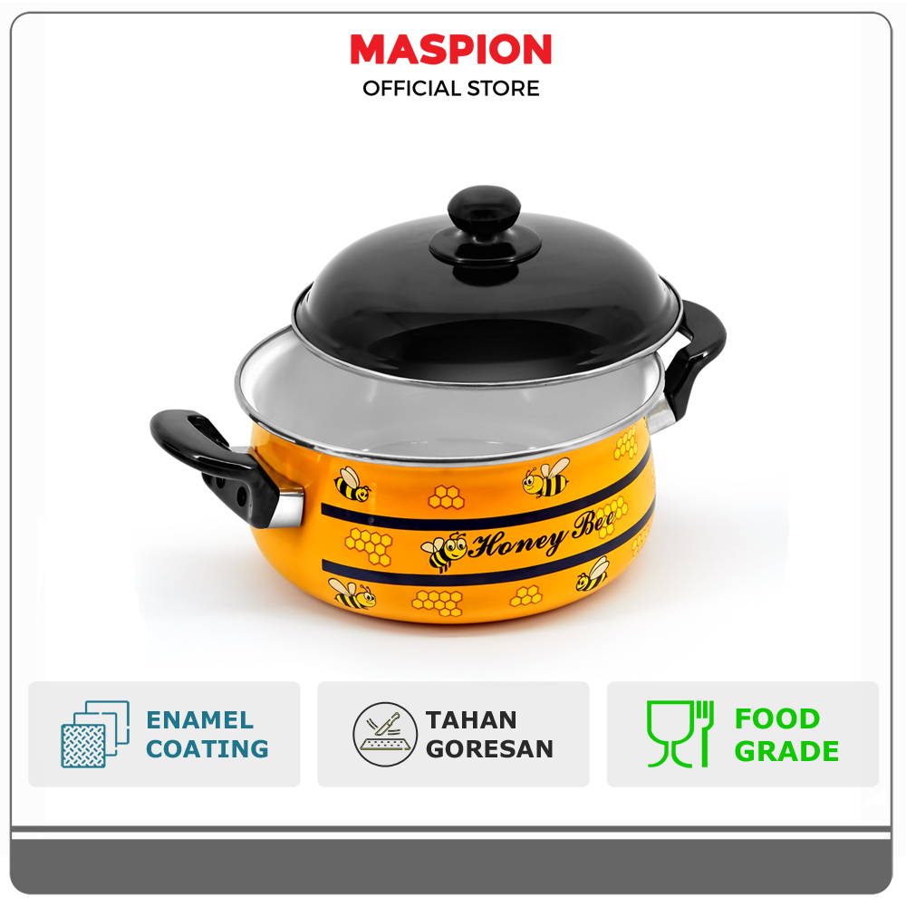 Maspion Panda Panci Enamel Casserole Belly Honey Bee 22 cm