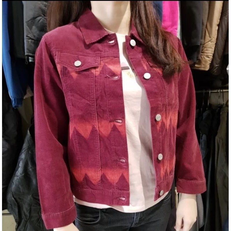 jaket jeans denim cewek corduroy remaja perempuan fashion merah maron
