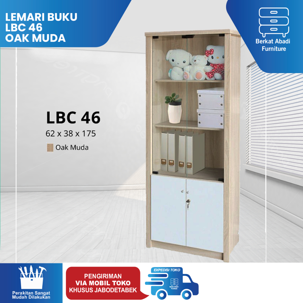 Lemari Buku Lemari Kantor Lemari Arsip File Cabinet Lunar LBC 46 Oak Muda Murah Kuat Awet Pintu Kaca