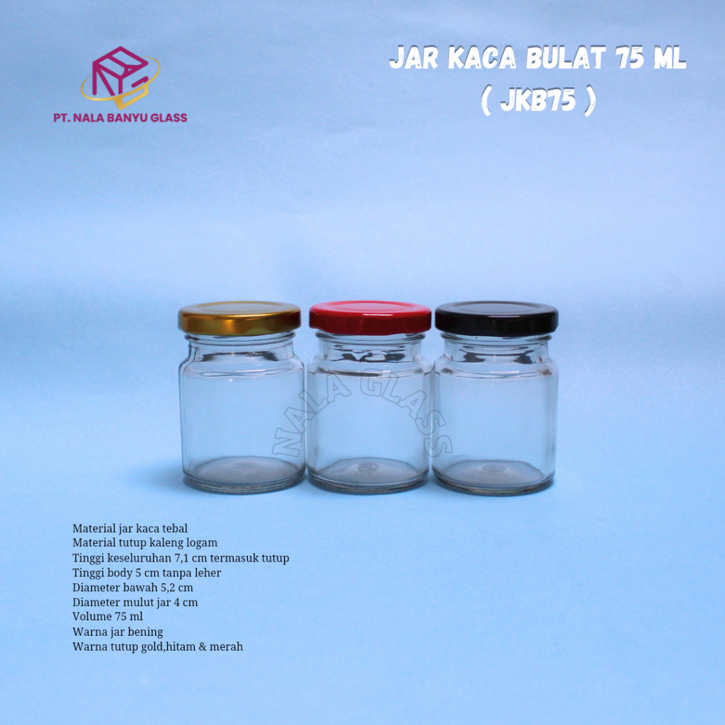 JKB75 toples jar kaca bulat 75ml / mini jar kaca bulat 75ml