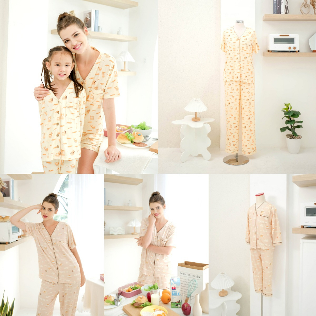 Cielyn - Ruby V Neck - TENCEL™ MicroModal - Breakfast Series - Piyama Wanita - Couple Kids Set