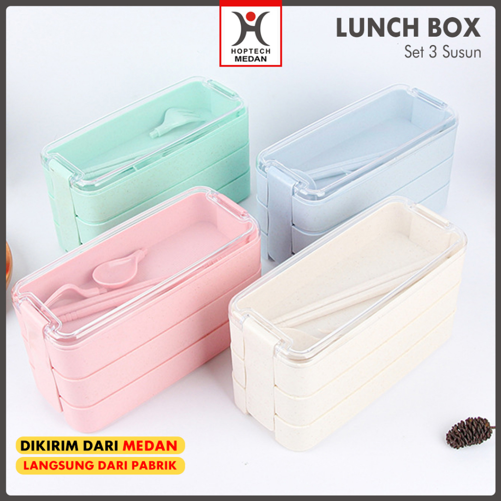 LUNCH BOX SET 3 SUSUN | KOTAK BEKAL MAKAN | TEMPAT MAKAN | FREE SENDOK GARPU | 3 SEKAT