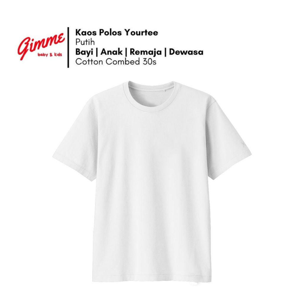 Kaos Polos Putih Unisex Bayi Anak Remaja Dewasa Cotton Combed 30s