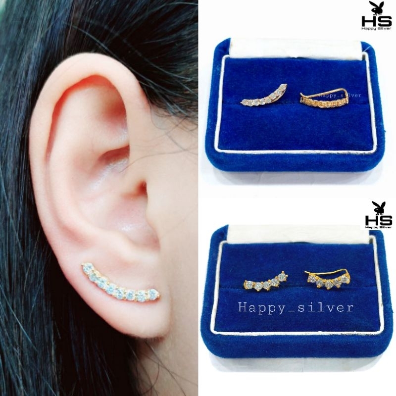 ANTING TUSUK PERAK ASLI 925 SILVER LAPIS EMAS -MODEL TUSUK PANJANG PERMATA-PERHIASAN PERAK