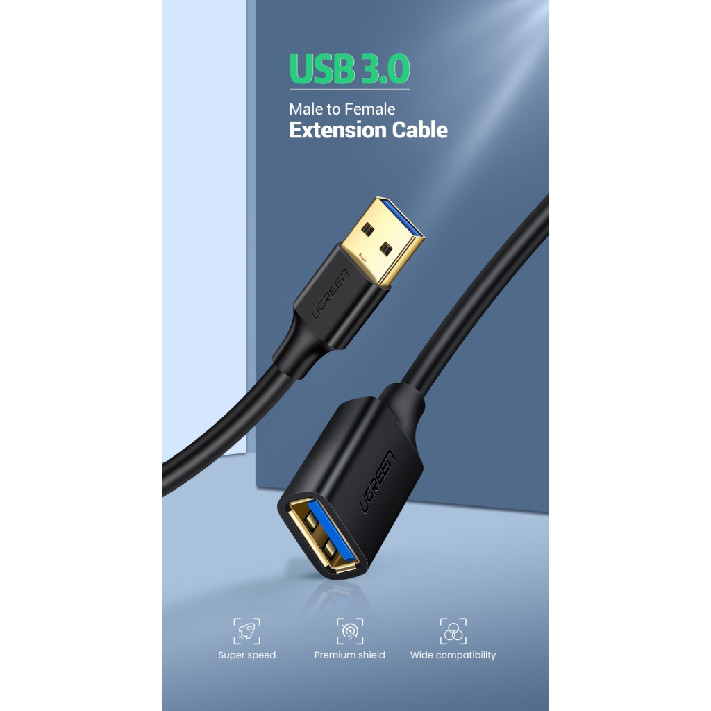 UGREEN Kabel Sambungan USB 3.0 Cable Round Extension High Speed Data Transfer Macbook Laptop 30127