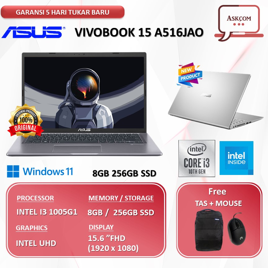 Laptop Asus VivoBook 15 A516JAO FHD3201/FHD3202 I3 1005G1 8GB 256GB SSD W11 OHS2021 15.6FHD