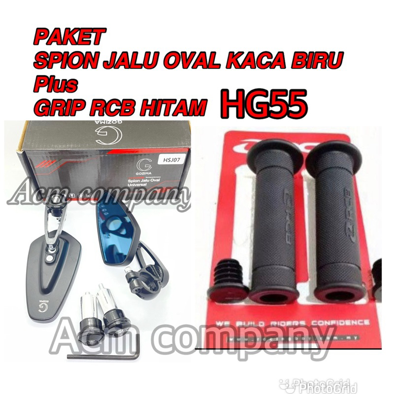 PAKET SPION JALU OVAL KACA BIRU CNC Plus GRIP RCB HITAM ORIGINAL