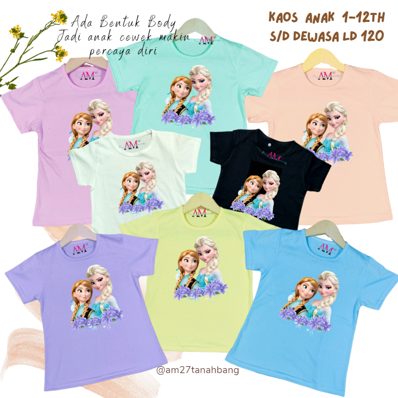 Baju kaos anak cewek 3-12 tahun sampai dewasa jumbo motif Frozen