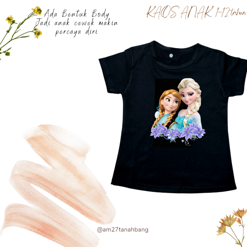 Baju kaos anak cewek 3-12 tahun sampai dewasa jumbo motif Frozen