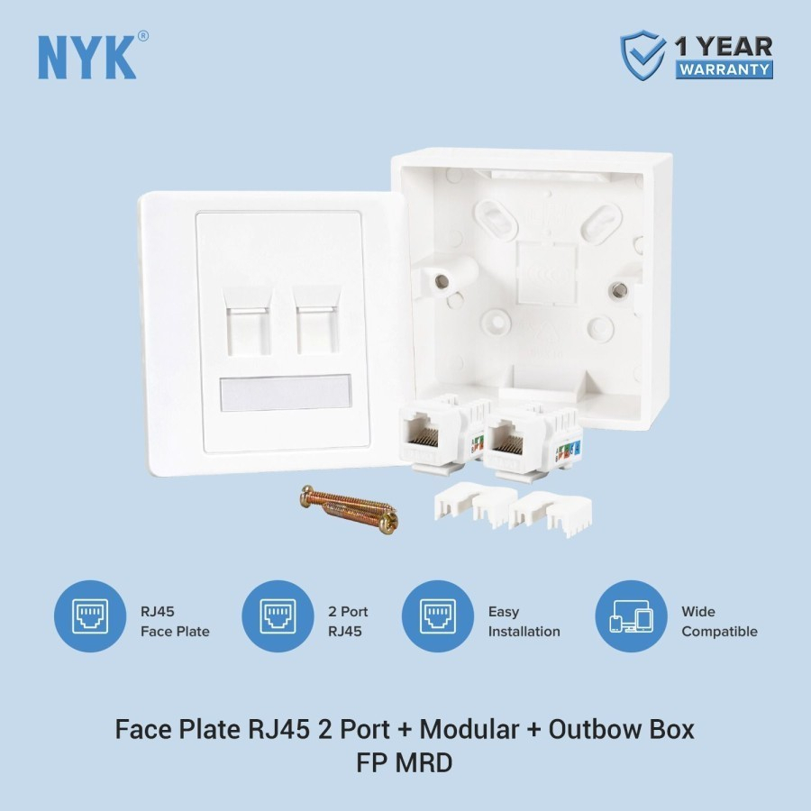 Face Plate RJ45 Lan 2 Port NYK + Modular + Outbow Box - FP MRD 1 Set