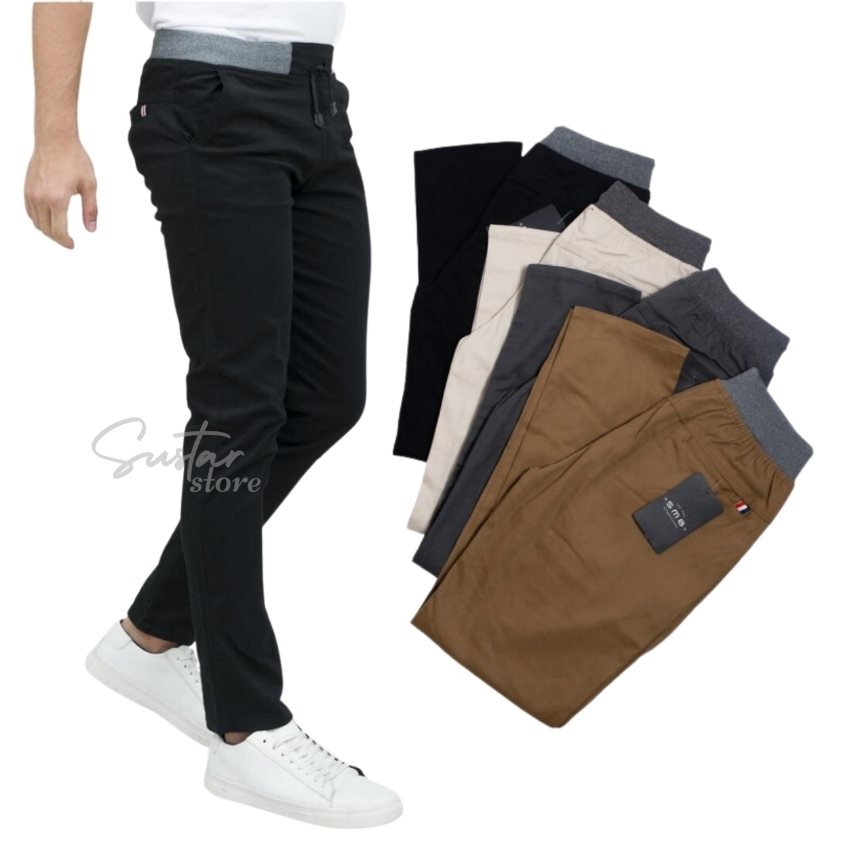 CELANA PANJANG CHINOS PINGGANG KARET RIP KOLOR ELASTIS BIG SIZE JUMBO [BIG SIZE] KERJA HARIAN