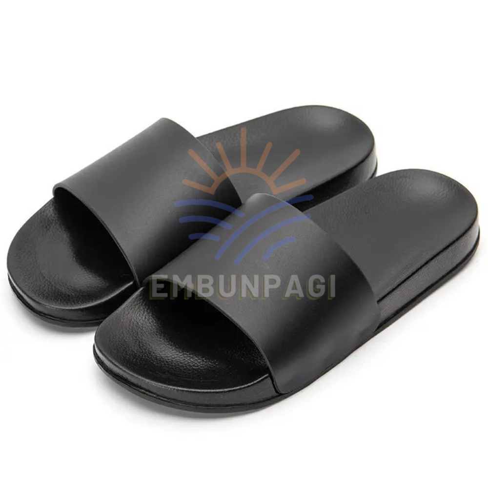 Sandal Slop Slip On Pria Wanita Unisex Hitam Polos Full Black Premium Quality  byEMBUNPAGI