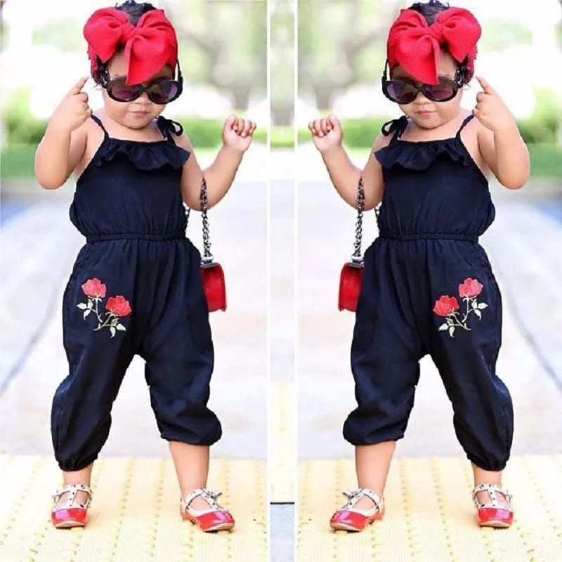 Jumpsuit Ruffle Bordir Bunga Anak Perempuan