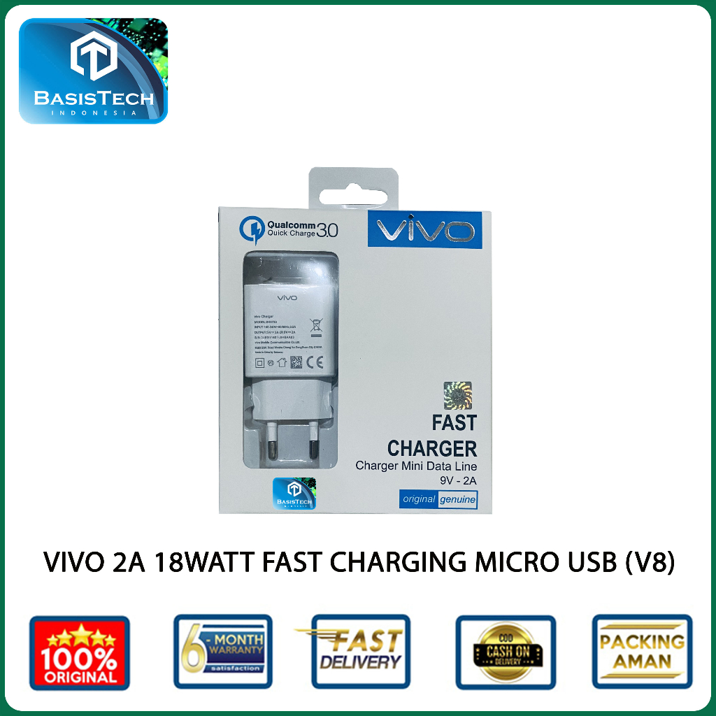 CHARGER VIVO 18W 2A MICRO USB V8 FAST CHARGING ORIGINAL QUALITY