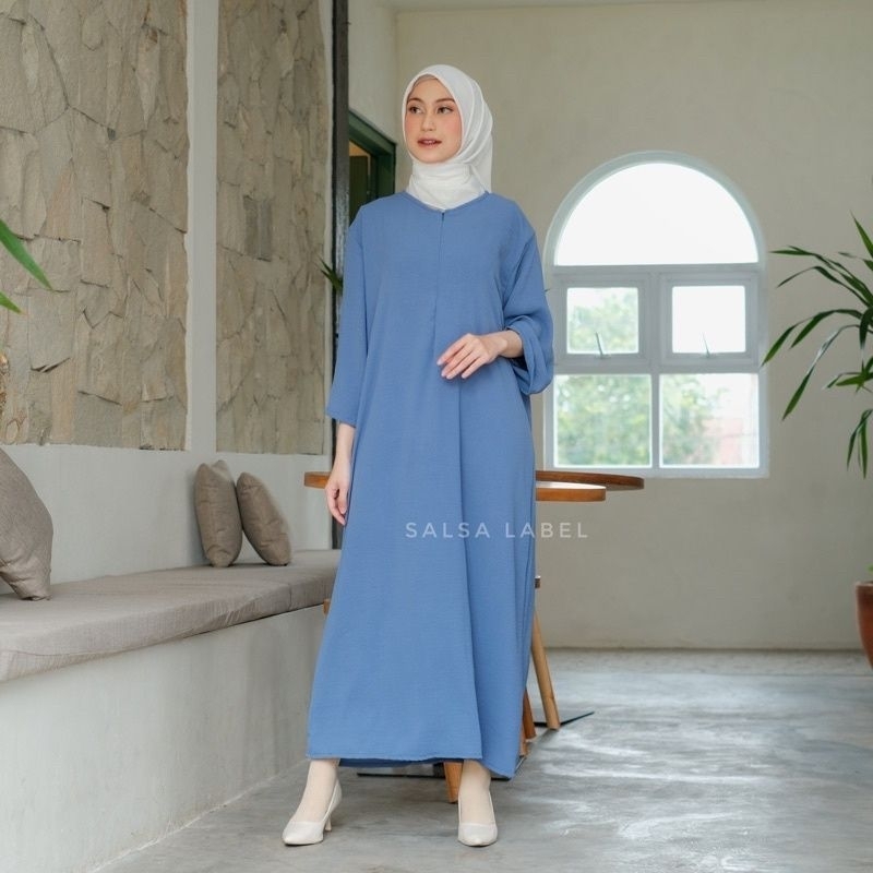 Dress Basic crinkle airflow/ Daster Gamis Lengan 7/8 Long Dress Polos