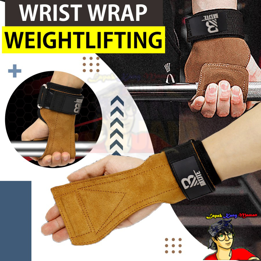 Leather Strap Wrist Wrap Support Weightlifting Angkat Beban Grip Gym