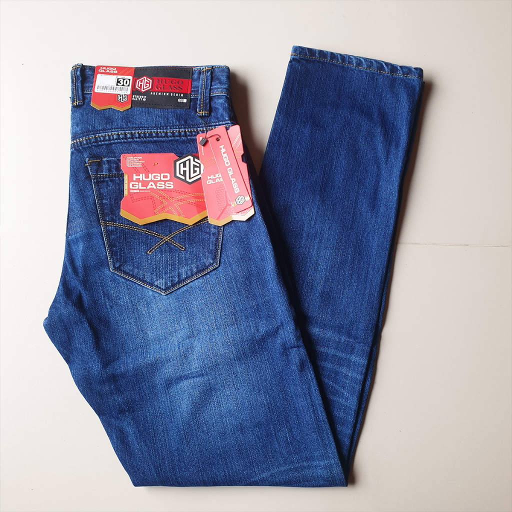 HUGO GLASS - Celana Jeans original wiscer terbaru bluewosh premium denim