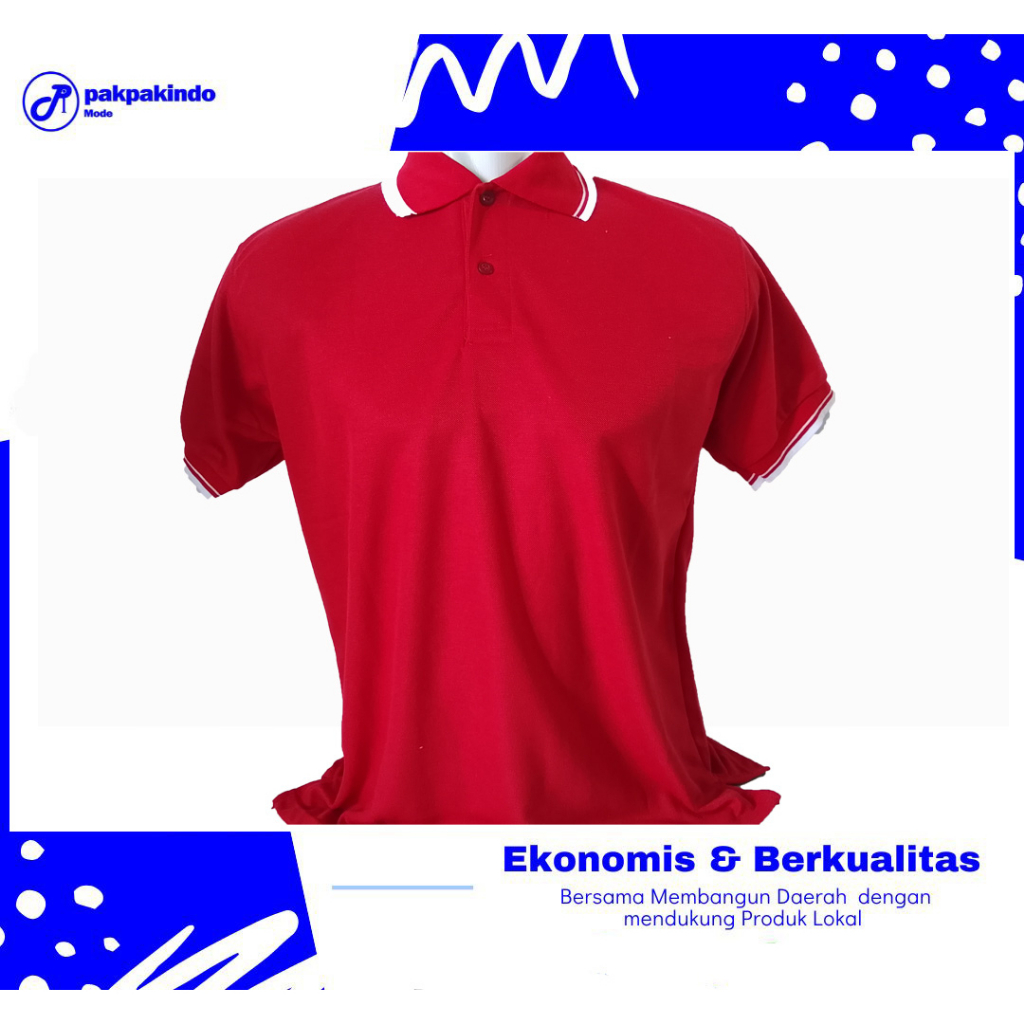 BAJU KAOS POLO KERAH POLOS MERAH CABE LIS PUTIH LENGAN PENDEK PRIA WANITA TERBAIK TERLARIS