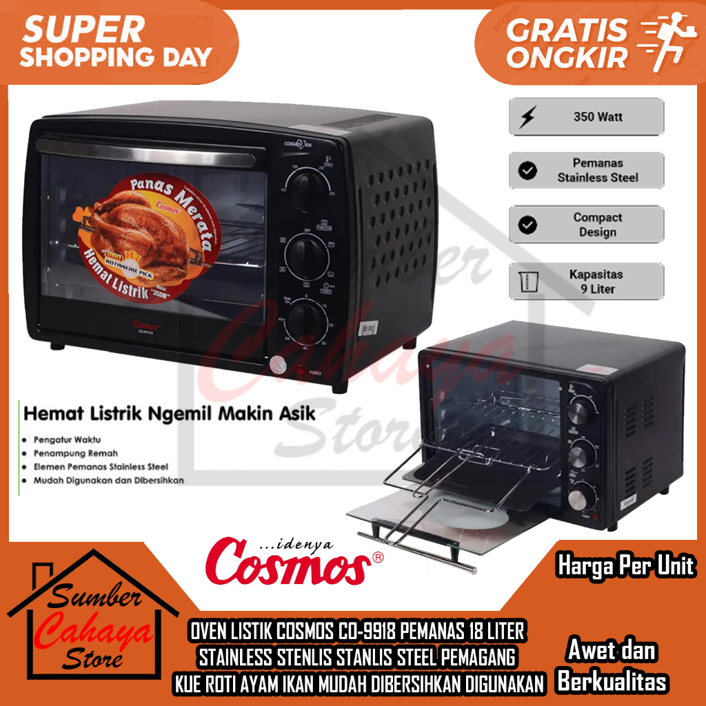 [Instant] OVEN LISTRIK LESTERIK COSMOS 9918 PEMANAS 18 LITER 18L STANLISS STENLIS STAINLES SENTELIS 
