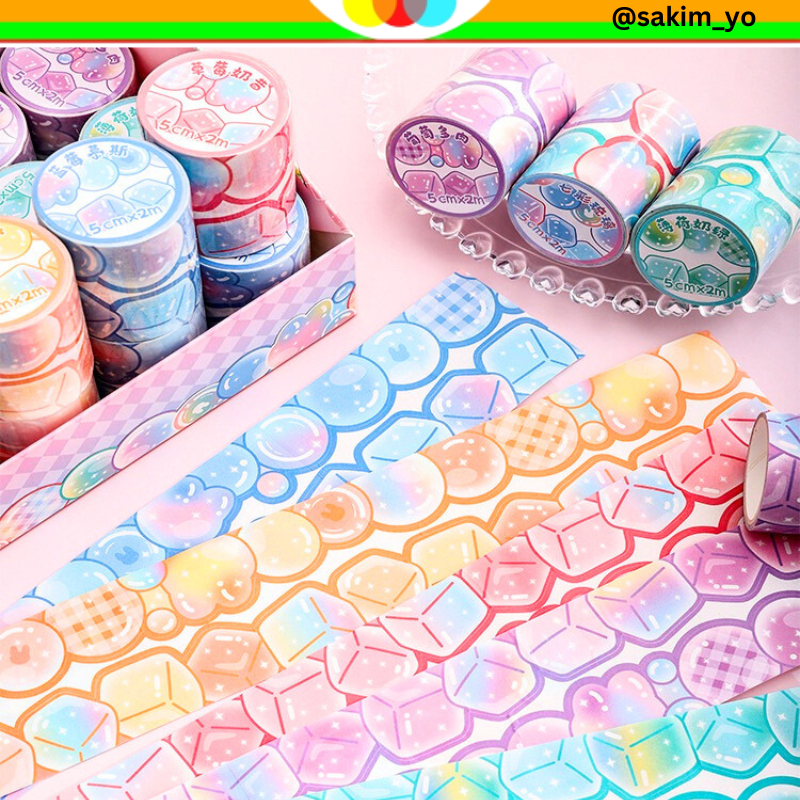 

WASHITAPE KERTAS WASHI MASKING TAPE SELOTIP KERTAS DECORATIVE UP AND DOWN DESIGN ICE CUBE CUTE UNTUK HIAS JOURNALING SCRAPBOOK @sakimyo