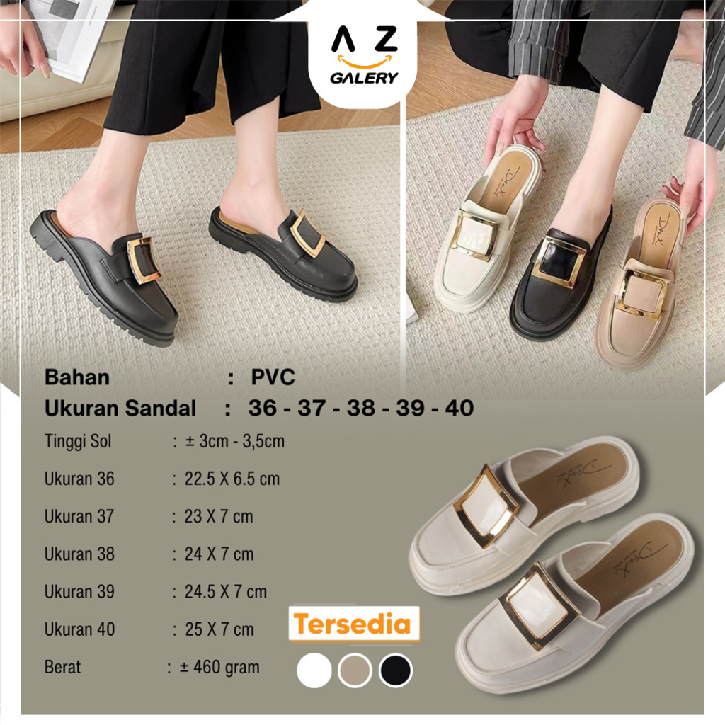 Sandal Sepatu Loafers Wanita Mules Slip On PVC Empuk Import Fashion Korean Style Sendal Cewek Kekinian Azgalery SPT-58