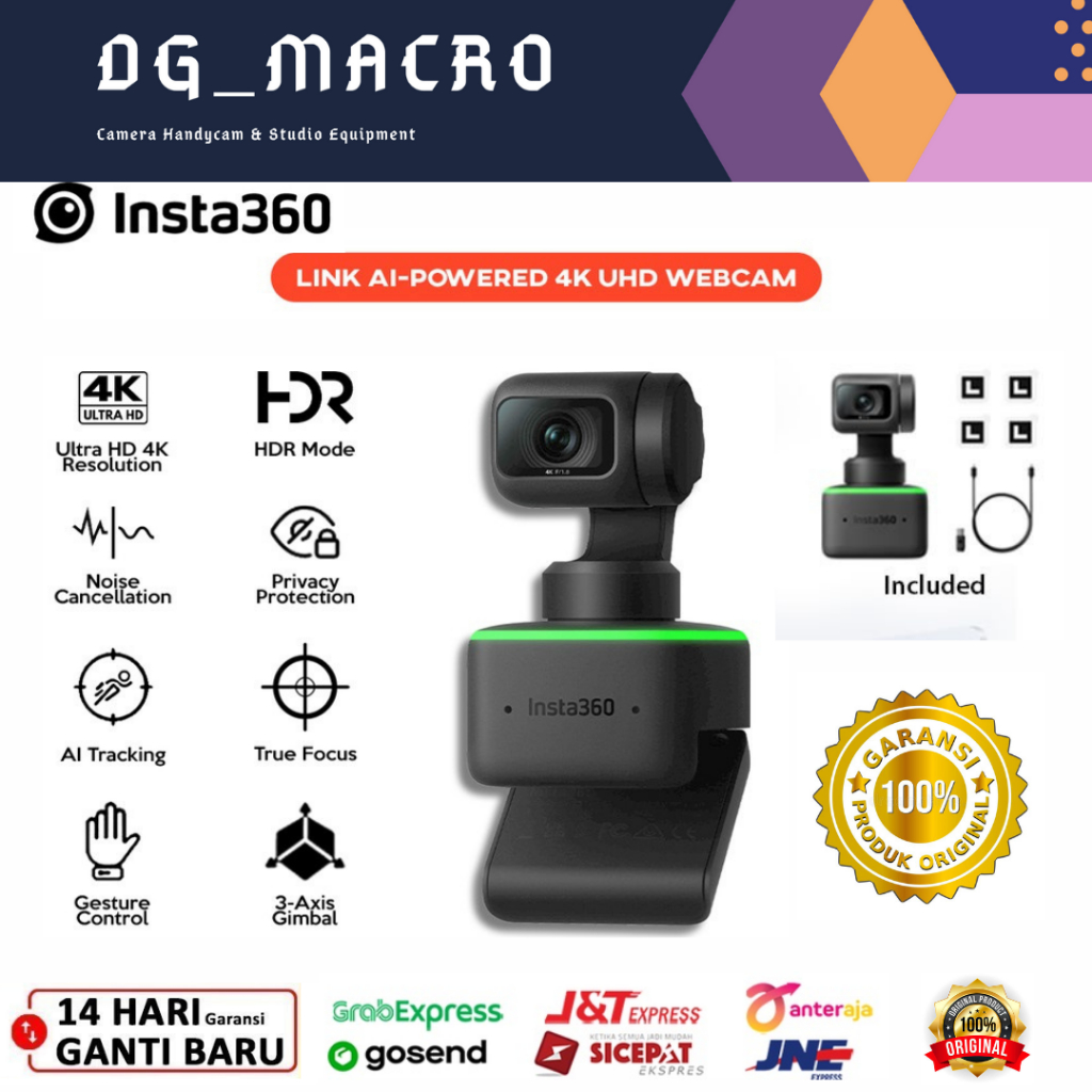 Insta360 Link 4K AI Webcam - Kamera Web UHD 4K dengan Fitur AI Tracking dan Gimbal 3-Axis