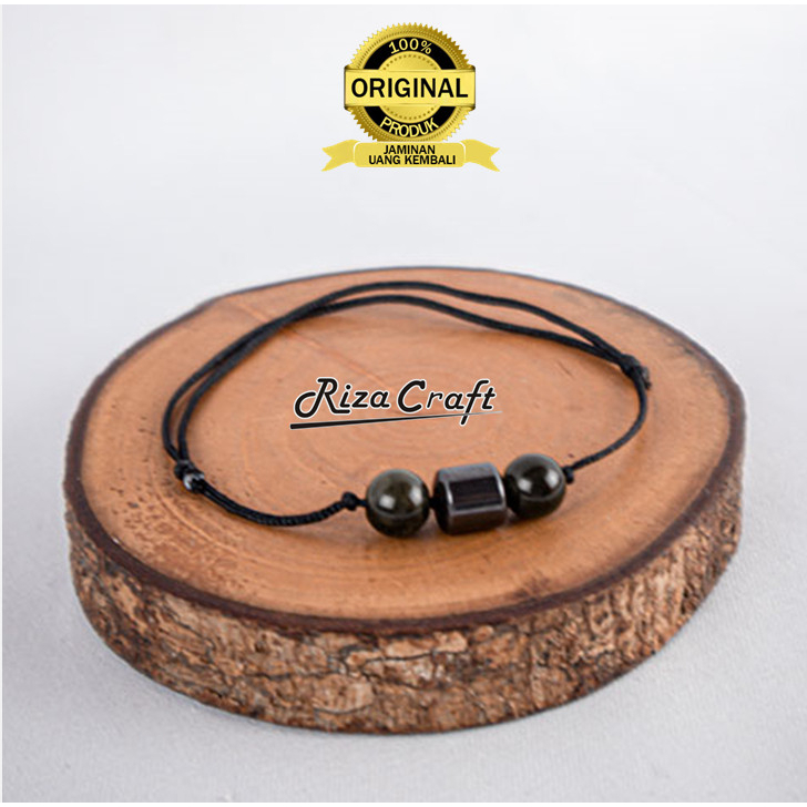 Gelang Kesehatan Pria Wanita Cowok Cewek Batu Akik Hematite Badar Besi Hitam Magnetik Natural Stone Keren ASLI Ori