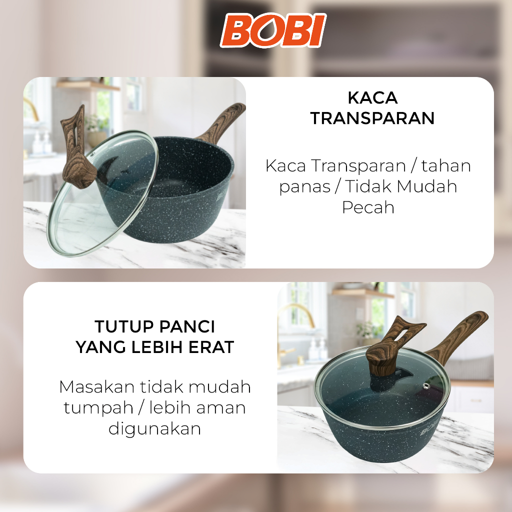 Saucepan Cookware 18cm kode BB-S-18 // Panci Anti Lengket Pan Kuah Masak Goreng BOBI - Warna Random