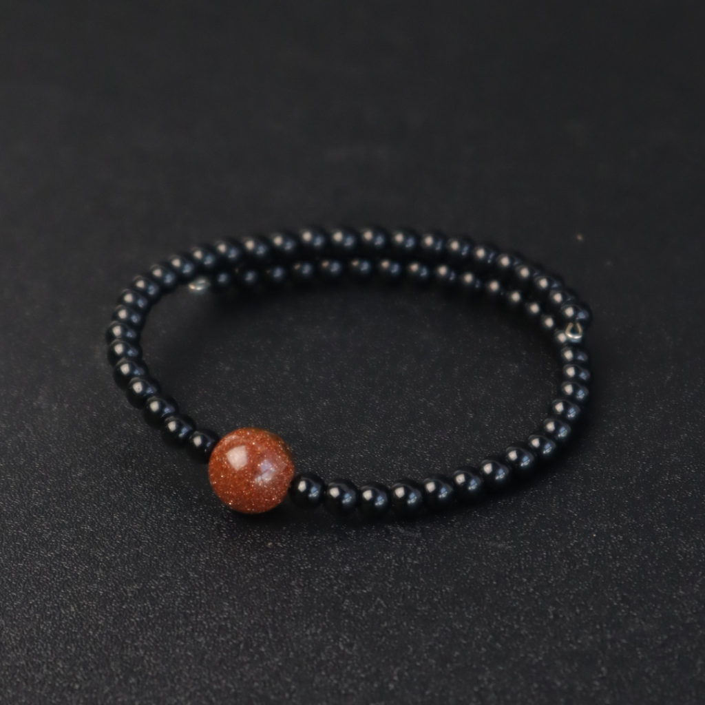 Gelang Pria Wanita Cowok Cewek Keren Simple Dewasa Batu Pasir Emas dan Lava Rock Hitam ASLI Alam Natural