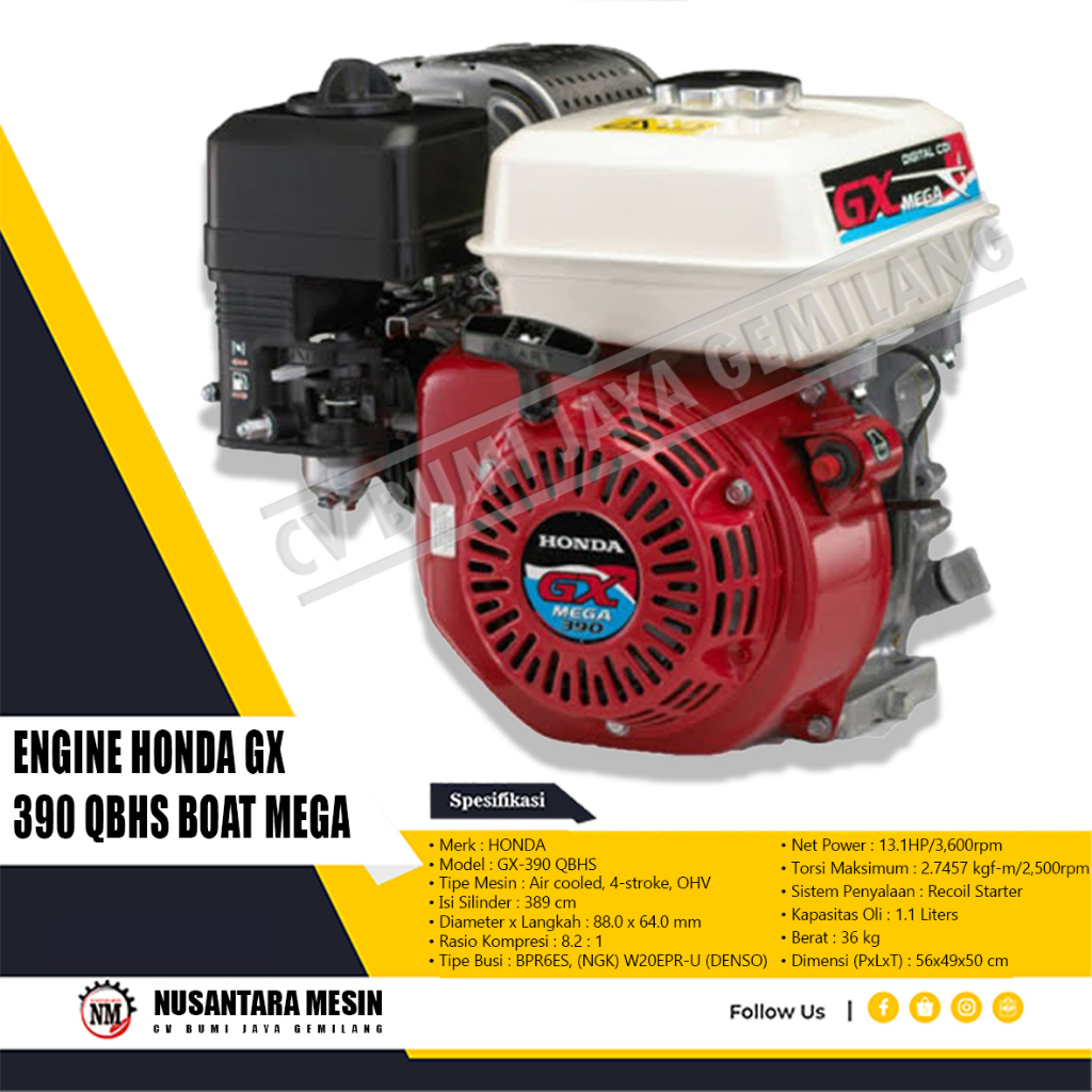 MESIN PENGGERAK HONDA GX 390 QBHS BOAT MEGA 13HP THAILAND