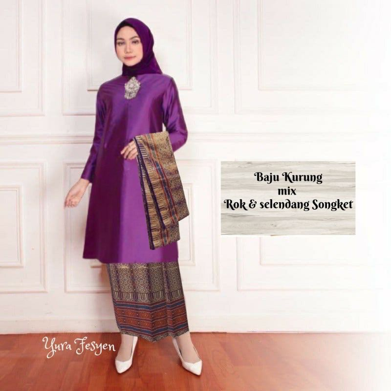 M.O-SET BAJU KURUNG ROK SONGKET DAN SELENDANG / BAJU KURUNG MELAYU KAIN SONGKET