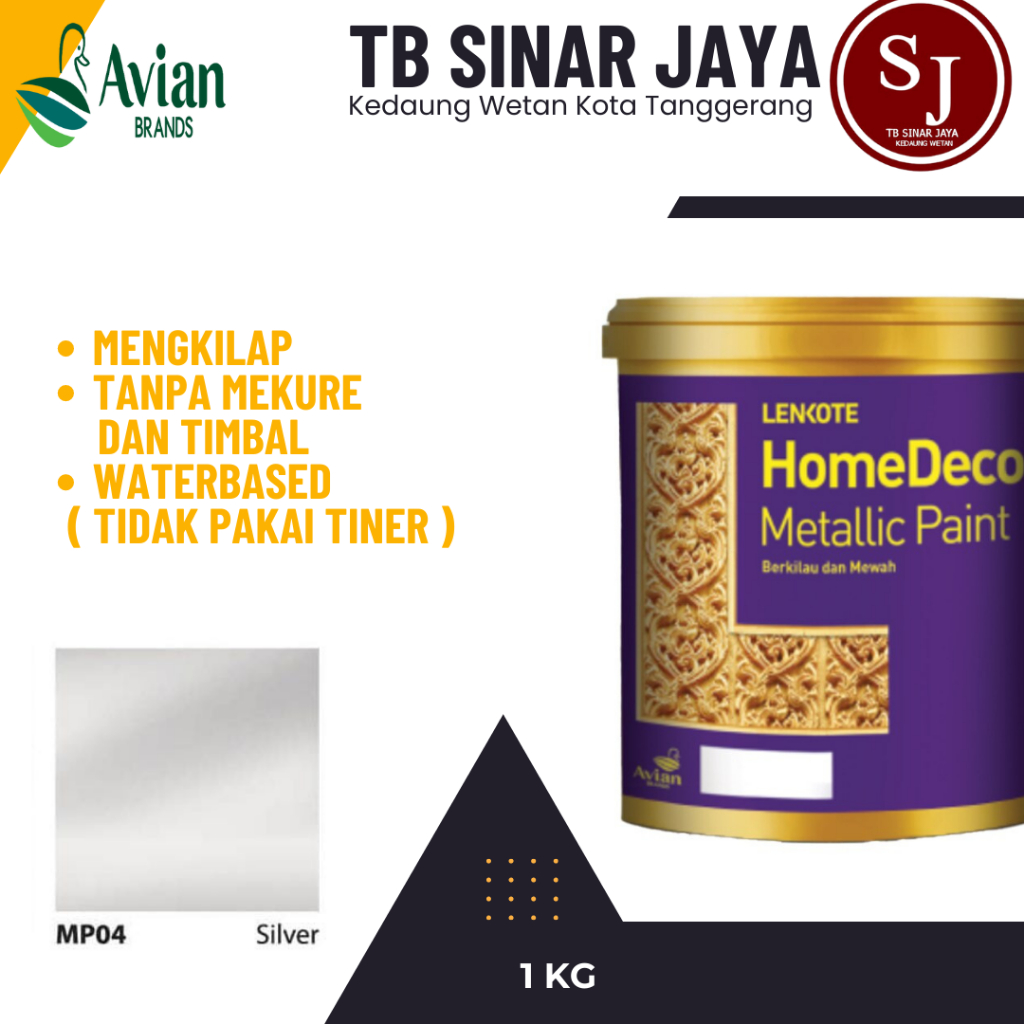 Cat Emas / Lenkote Homedeco Metalic Paint Cat Besi Beton Gypsum Kayu Water Based 1kg - MP 04 SILVER