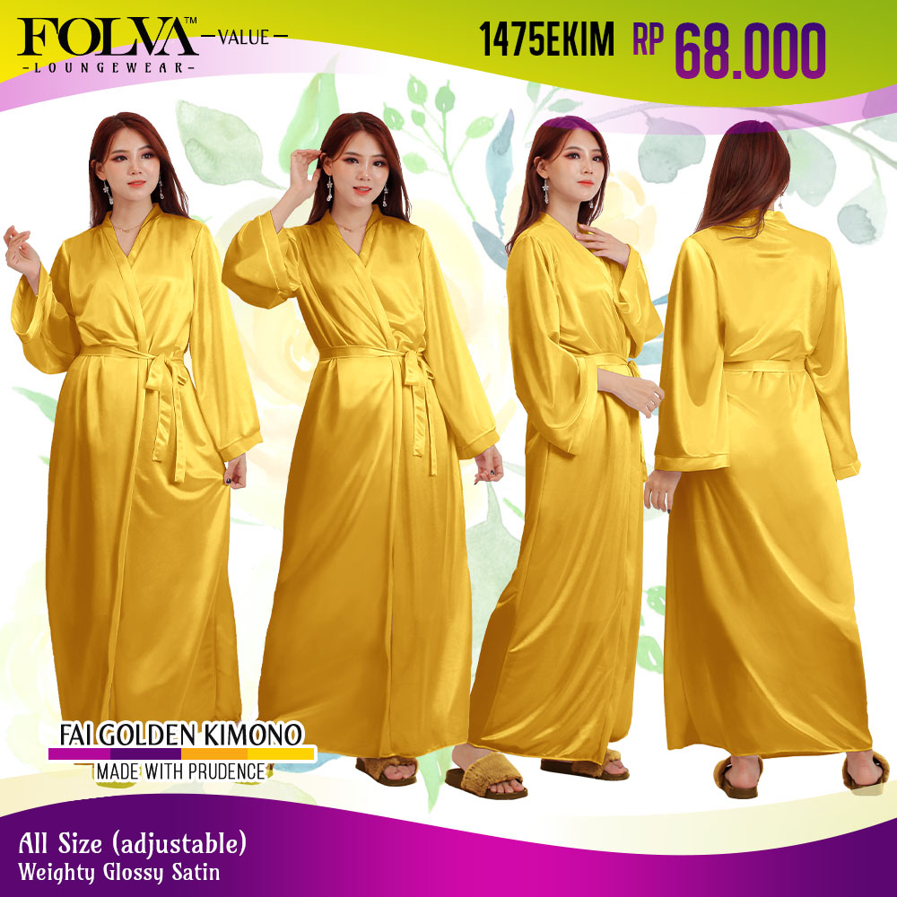 FOLVA bridesmaid kimono wedding baju tidur satin 1475EKIM gold all size