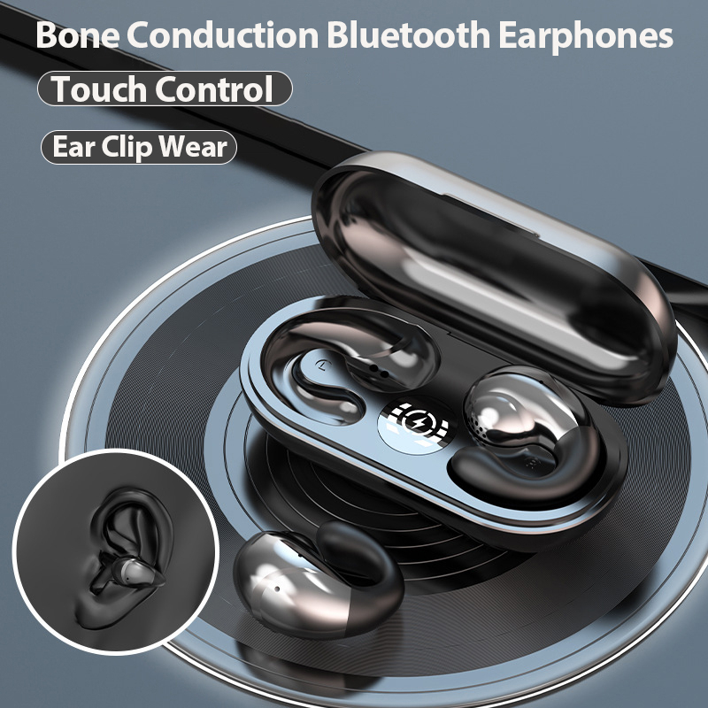 (COD) T20B Bone Conduction Bluetooth 5.3 Earphones Ear Clip Earring Wireless Headphones with Mic Calling Touch Control Sports Headsets