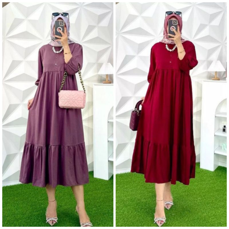 DRESS JUMBO NAYA MIDI DRESS BAHAN POLO LINEN MIDI DRESS WANITA MUSLIM/DRESS WANITA JUMBO/DRESS KEKINIAN/MIDI DRESS TERBARU/TERLARIS/MIDI DRESS MUSLIM/MIDI DRESS KOREAN