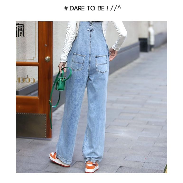 【cewek_id】overall jeans Impor jumpsuit jeans wanita Celana Lebar Kaki Overall denim panjang Tali Ikat Celana dewasa kekinian